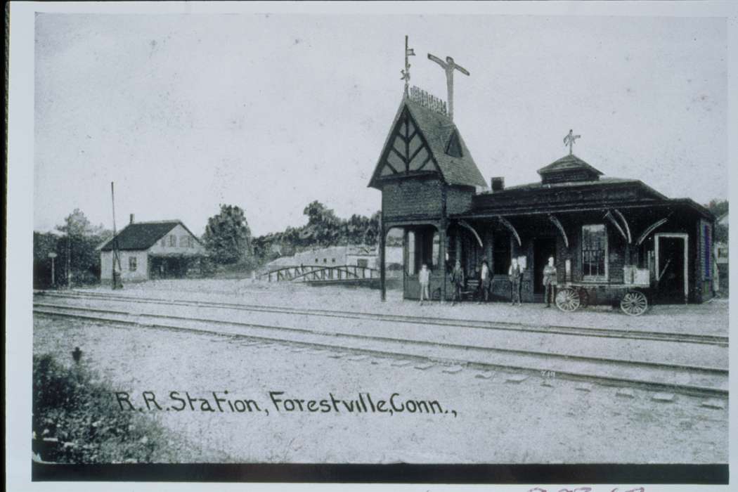 train station, Iowa, track, Forestville, CT, Archives & Special Collections, University of Connecticut Library, railroad, train track, history of Iowa, station, Iowa History