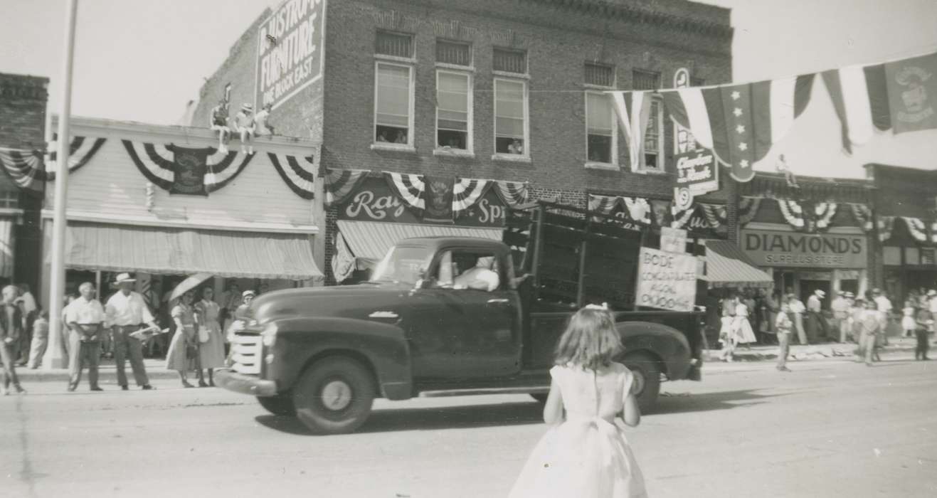 Main Streets & Town Squares, history of Iowa, Iowa History, parade, truck, Motorized Vehicles, Holidays, Algona, IA, Iowa, Cities and Towns, banner, Ostrum (Bratland), Arlene