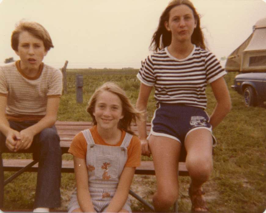 Portraits - Group, history of Iowa, Iowa History, IA, summer, Wolf, Angela, Iowa, overalls, camping