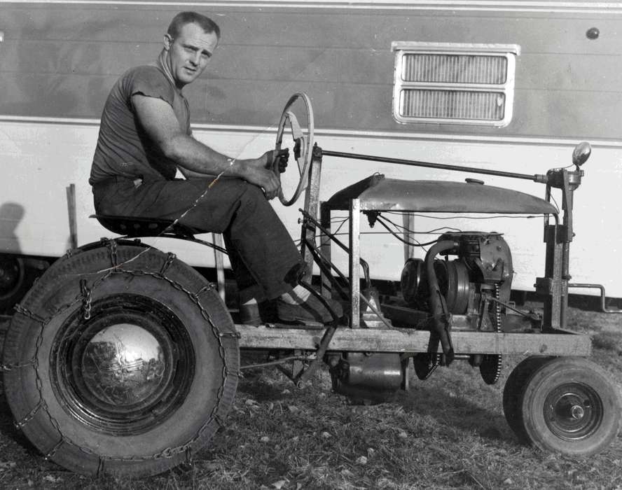 history of Iowa, Iowa History, Motorized Vehicles, Volgarino, Jim, tractor, tire chains, Iowa, Waterloo, IA, Portraits - Individual