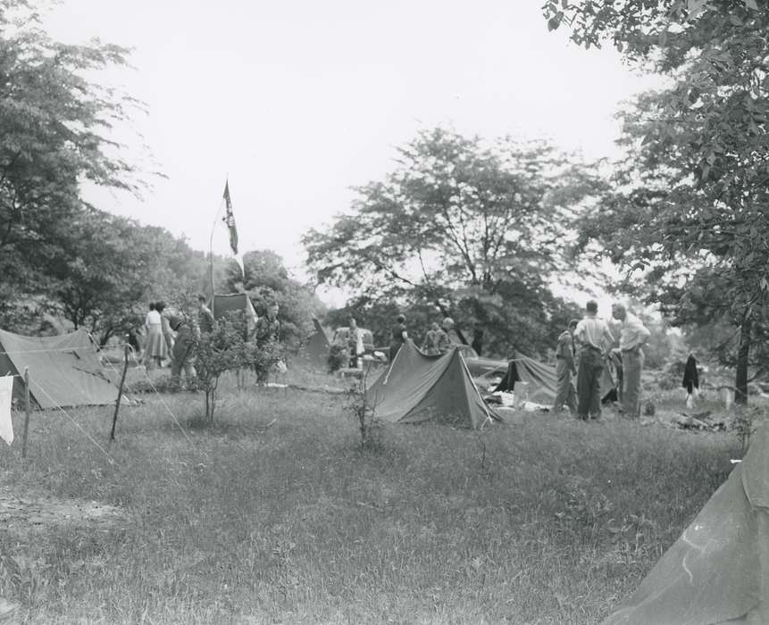 flag, people, history of Iowa, boy scout, Iowa, tent, correct date needed, Waverly Public Library, Bremer County, IA, Children, Iowa History, tree, Leisure