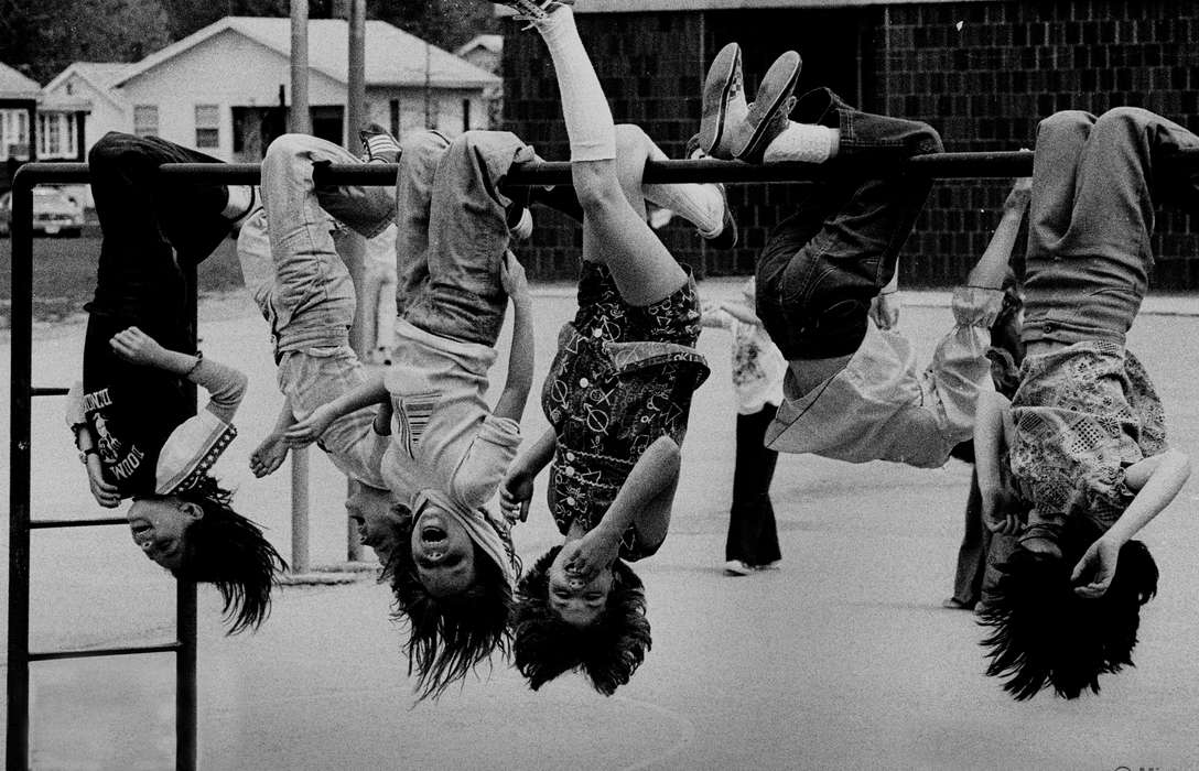 park, monkey bars, Leisure, Iowa History, Iowa, Lemberger, LeAnn, Ottumwa, IA, playground, upside down, Children, history of Iowa