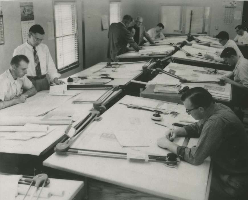 engineer, history of Iowa, Businesses and Factories, Waverly, IA, Waverly Public Library, Iowa, office, Iowa History, drafting table, Labor and Occupations