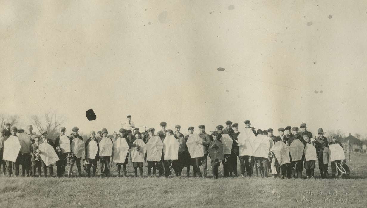 Portraits - Group, kites, Iowa History, Iowa, McMurray, Doug, history of Iowa, Outdoor Recreation, Webster City, IA, Children, boy scouts