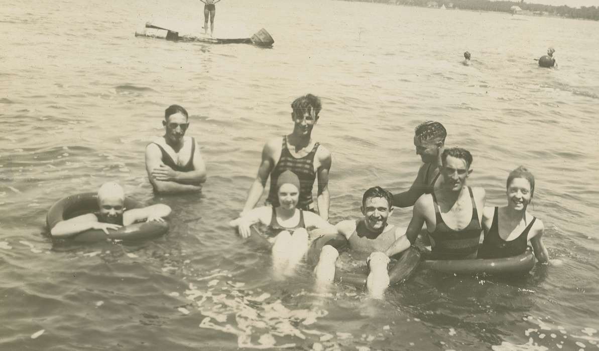 Portraits - Group, Clear Lake, IA, lake, history of Iowa, Iowa History, Lakes, Rivers, and Streams, bathing cap, bathing suit, Iowa, inner tube, Outdoor Recreation, McMurray, Doug, swimsuit