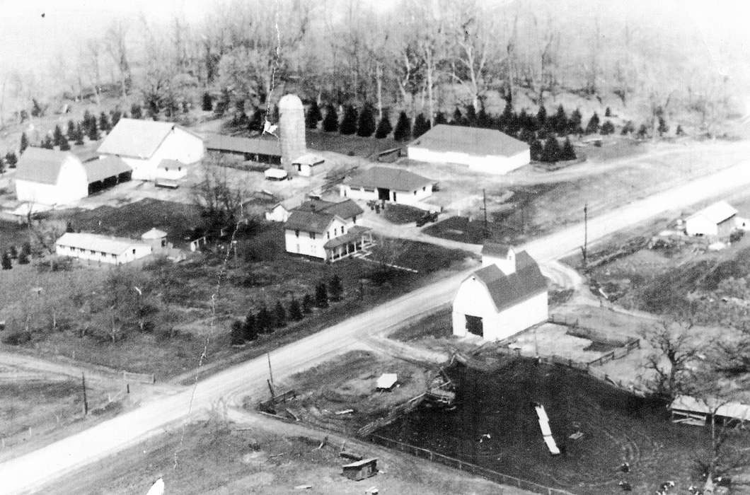 Aerial Shots, history of Iowa, Farms, Early, IA, Barns, Scherrman, Pearl, Iowa, silo, farm, Iowa History