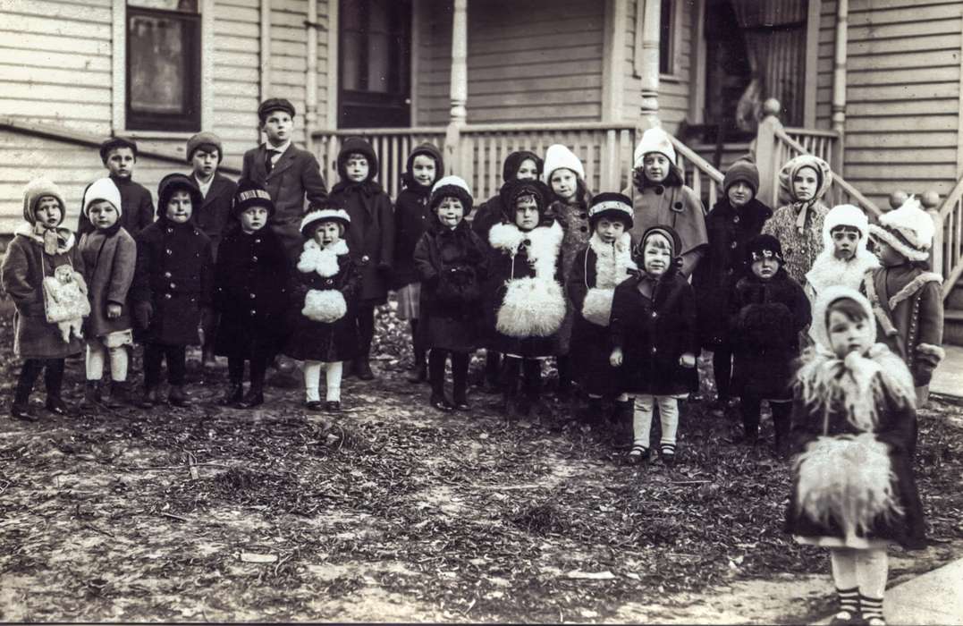 Portraits - Group, muff, history of Iowa, fur, Iowa History, Winter, Anamosa Library & Learning Center, Iowa, Anamosa, IA, Children