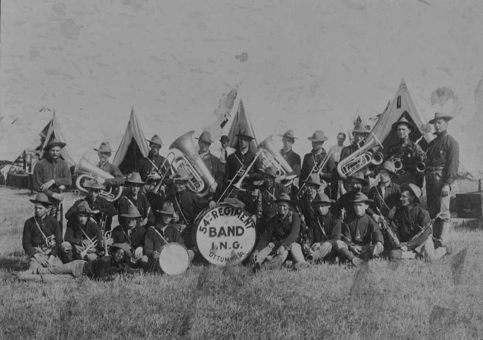 Portraits - Group, tuba, Iowa, Military and Veterans, band, drum, Lemberger, LeAnn, Ottumwa, IA, history of Iowa, Iowa History