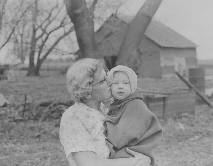 Portraits - Group, history of Iowa, Iowa History, Kanawha, IA, grandma, Mickelson, Rose, Barns, affection, Iowa, Farms, Children, baby