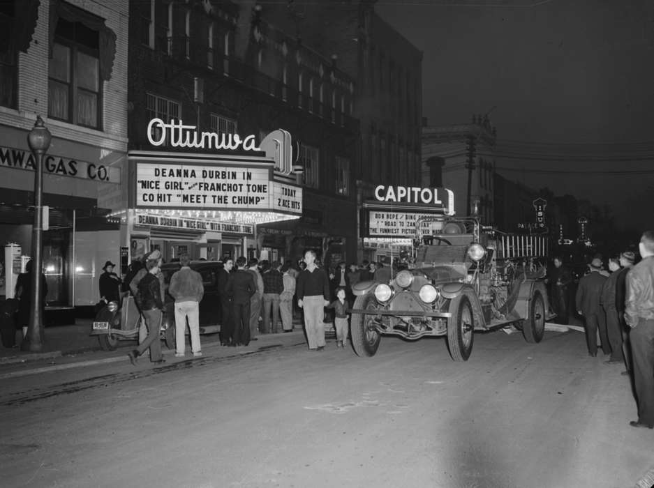 Ottumwa, IA, fire truck, history of Iowa, Lemberger, LeAnn, theater, Motorized Vehicles, Main Streets & Town Squares, Iowa, Businesses and Factories, Iowa History