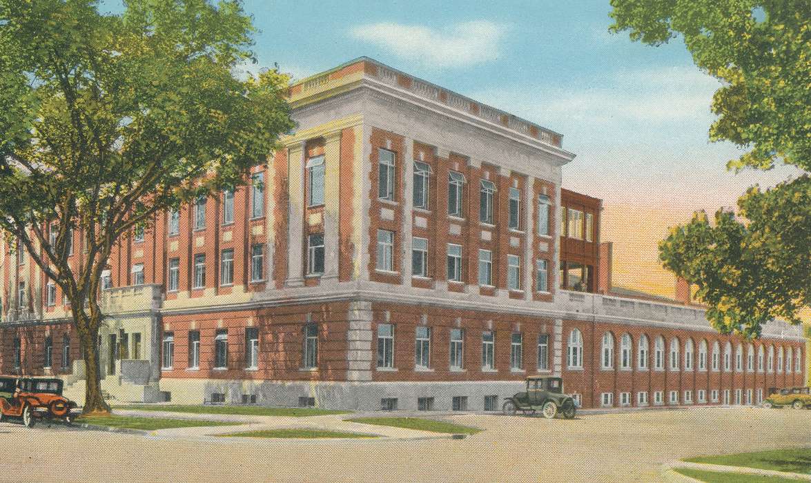 history of Iowa, Iowa History, automobile, postcard, Iowa, Cities and Towns, Schools and Education, Shaulis, Gary