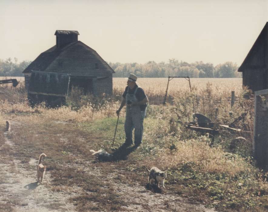 farmer, cane, Iowa, cat, Barnes City, IA, history of Iowa, Iowa History, Farms, Scheve, Mary, Barns