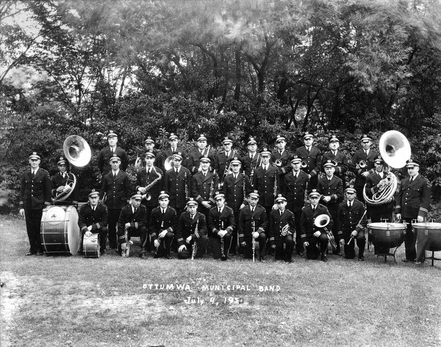 Portraits - Group, history of Iowa, uniform, band, Entertainment, Ottumwa, IA, Iowa History, drum, Iowa, tuba, Lemberger, LeAnn