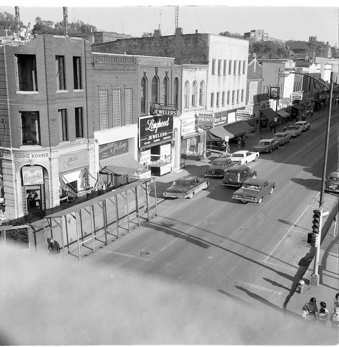 Main Streets & Town Squares, destruction, history of Iowa, Iowa History, Ottumwa, IA, Lemberger, LeAnn, car, jewelry store, Iowa, Cities and Towns, store front, street