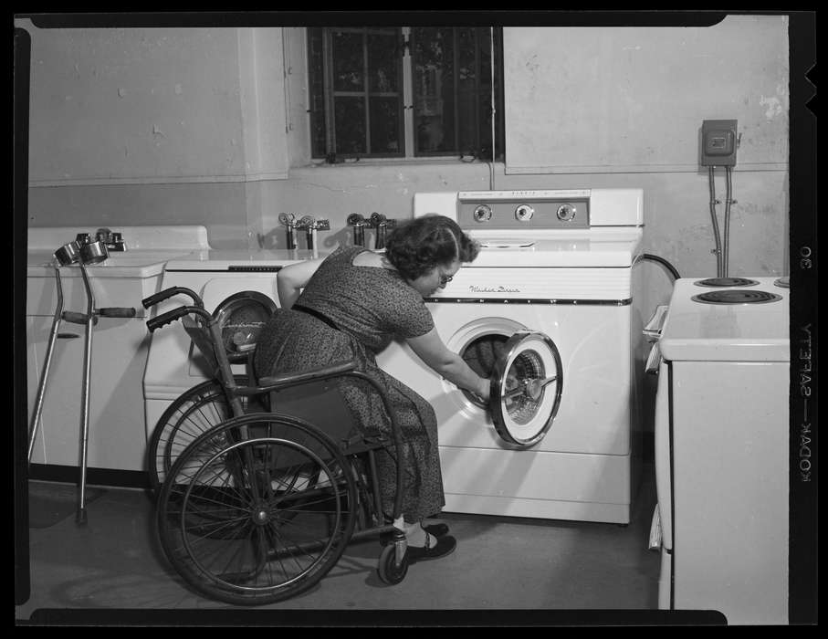 history of Iowa, Iowa History, Storrs, CT, washing machine, wheelchair, Archives & Special Collections, University of Connecticut Library, Iowa, crutches