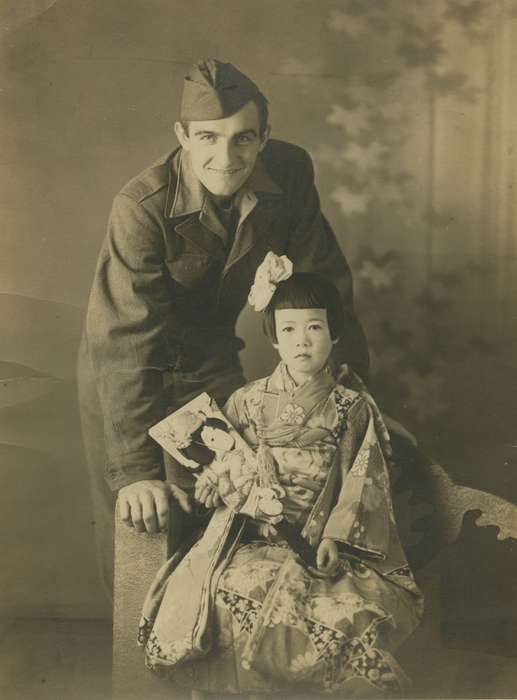 Portraits - Group, Military and Veterans, history of Iowa, uniform, Iowa History, world war ii, Iowa, Harder, Connie, Japan, kimono