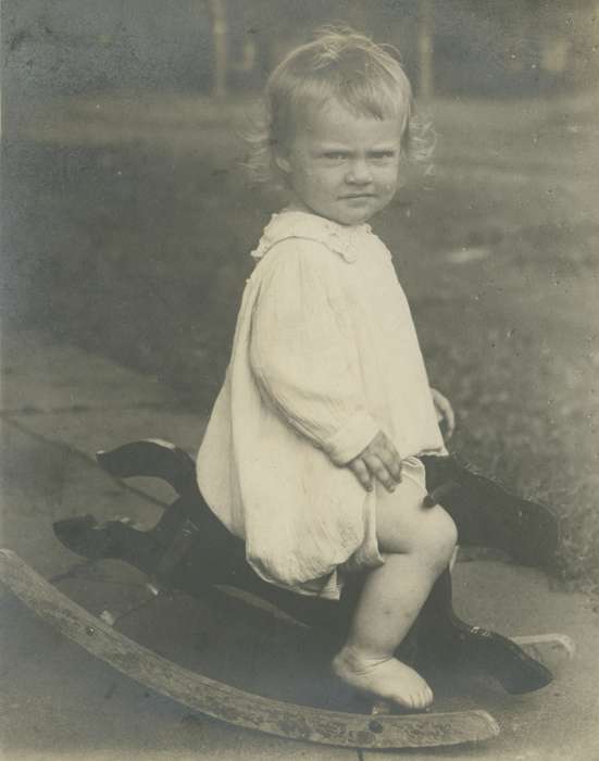 Portraits - Group, IA, Iowa, Children, King, Tom and Kay, rocking horse, history of Iowa, Iowa History