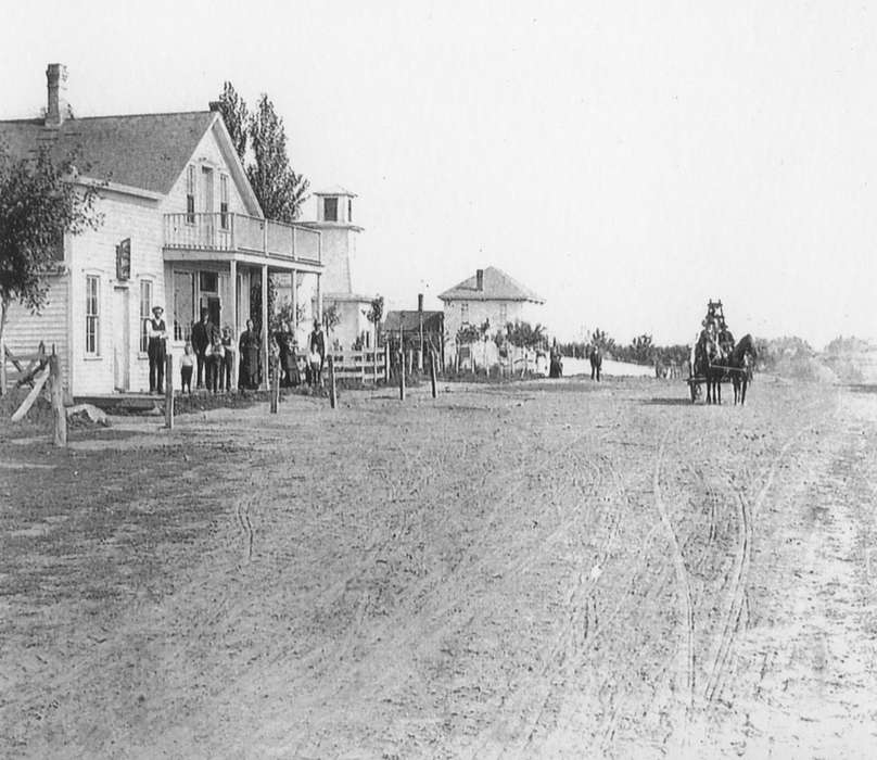 Cities and Towns, Horgen, Susan, Iowa History, Main Streets & Town Squares, Iowa, history of Iowa, Mona, IA, Animals, horse and buggy, road, horse