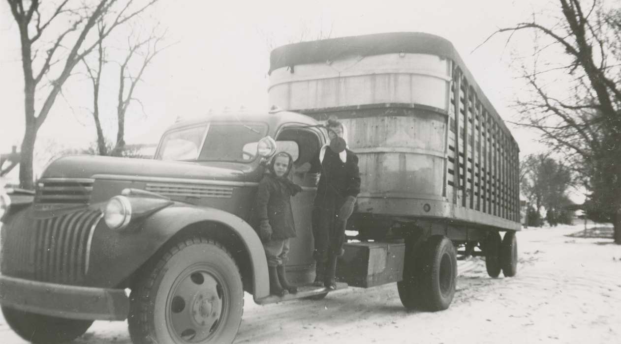 Portraits - Group, history of Iowa, Iowa History, Winter, truck, Motorized Vehicles, Businesses and Factories, Ostrum (Bratland), Arlene, Bode, IA, Iowa, Labor and Occupations