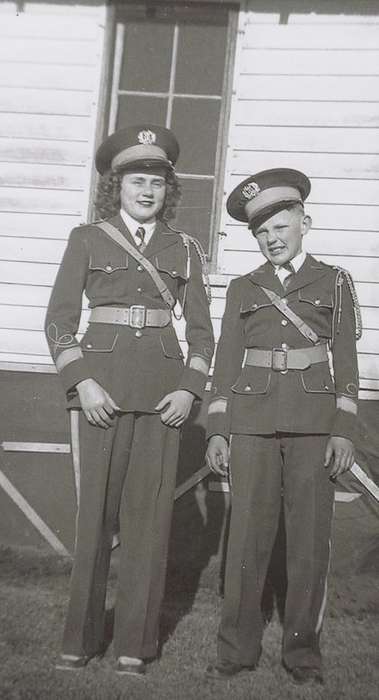 Portraits - Group, history of Iowa, uniform, Iowa History, Ayrshire, IA, Iowa, Clark, Blake, Children, marching band