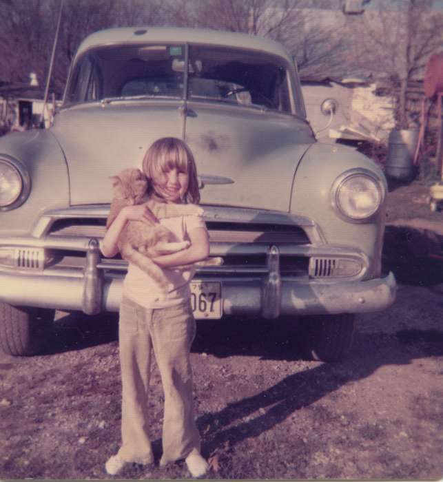 cat, history of Iowa, Portraits - Individual, Iowa History, Meisenheimer, Brenda, Motorized Vehicles, Animals, car, Iowa, Children, Des Moines, IA