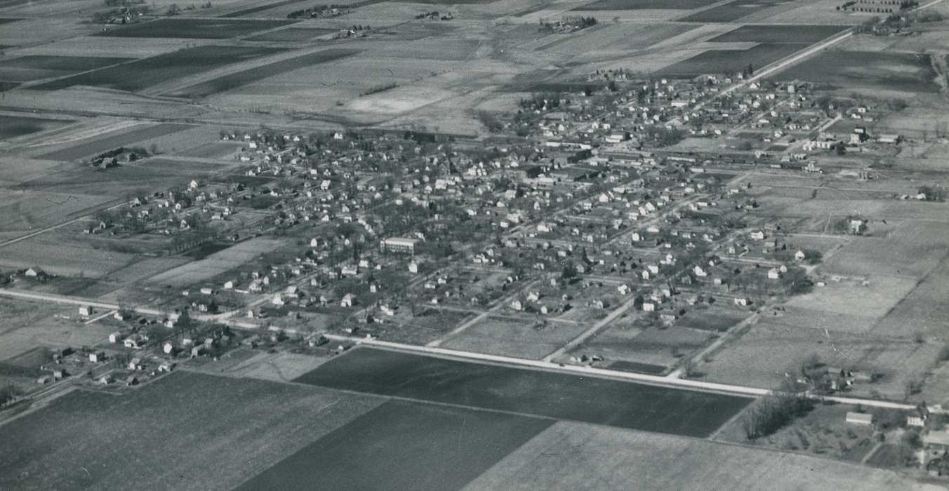 field, history of Iowa, Tripoli, IA, Waverly Public Library, Iowa, Aerial Shots, road, building, Iowa History, correct date needed