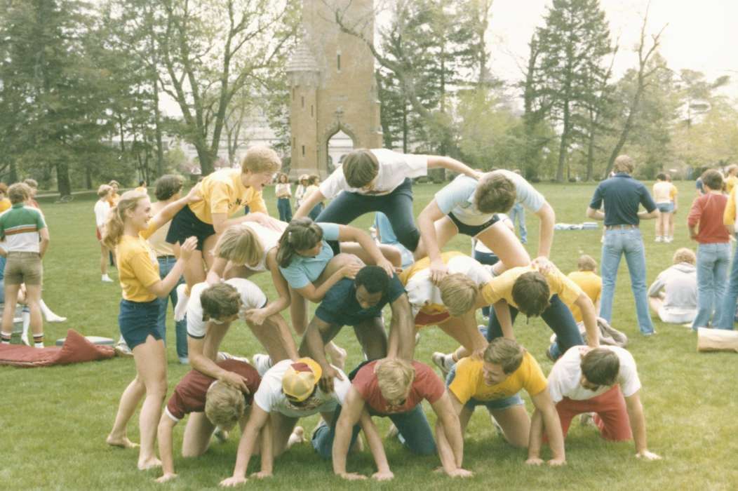 Portraits - Group, iowa state university, african american, People of Color, pyramid, human pyramid, isu, Ames, IA, Iowa History, history of Iowa, Satre, Margaret, Iowa, Outdoor Recreation, Schools and Education