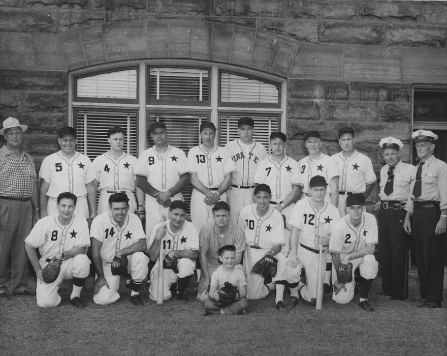Portraits - Group, police, history of Iowa, Iowa History, bats, Swanson, Chris, baseball gloves, Iowa, baseball, Sports, Davenport, IA