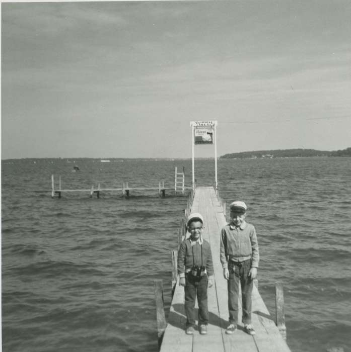 history of Iowa, Iowa History, okoboji lake, Lakes, Rivers, and Streams, brothers, hats, Iowa, Henderson, Dan, dock, Children, Okoboji, IA
