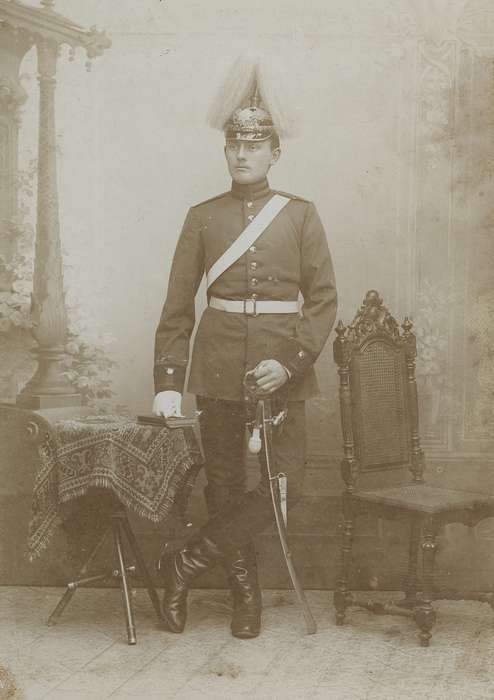 Military and Veterans, history of Iowa, Iowa History, Neymeyer, Robert, Iowa, helmet, Berlin, Brandenburg, sword, Portraits - Individual