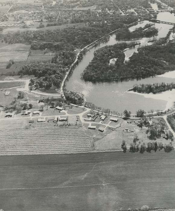 field, history of Iowa, Waverly Public Library, Waverly, IA, tree, Iowa, river, Aerial Shots, road, building, Iowa History, correct date needed, Lakes, Rivers, and Streams