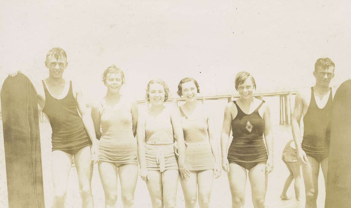 Outdoor Recreation, Portraits - Group, Travel, Iowa, surfboard, McMurray, Doug, bathing suit, swimsuit, Lakes, Rivers, and Streams, ocean, history of Iowa, Ocean Grove, NJ, Iowa History