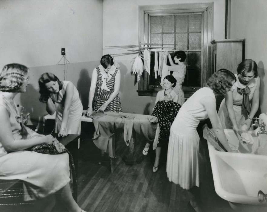 clothesline, iron, Cedar Falls, IA, history of Iowa, Iowa History, uni, iowa state teachers college, clothes, UNI Special Collections & University Archives, sink, Iowa, Schools and Education, university of northern iowa, Labor and Occupations