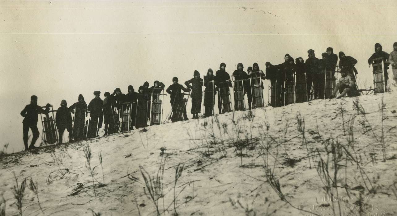 Portraits - Group, boy scouts, sled, history of Iowa, Iowa History, competition, Winter, Webster City, IA, sledding, Iowa, Outdoor Recreation, McMurray, Doug, snow