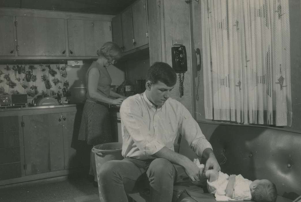 baby, couch, Iowa, kitchen, UNI Special Collections & University Archives, Families, Children, uni, university of northern iowa, Homes, Cedar Falls, IA, telephone, history of Iowa, iowa state teachers college, Iowa History