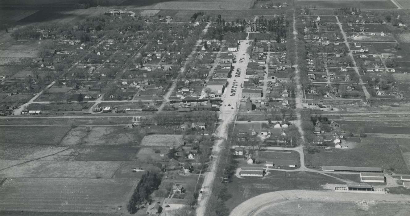 Allison, IA, history of Iowa, Iowa History, road, field, building, Aerial Shots, Iowa, tree, correct date needed, Waverly Public Library