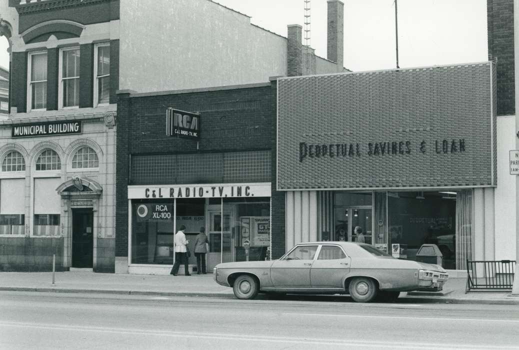 history of Iowa, Businesses and Factories, Waverly Public Library, Main Streets & Town Squares, storefront, main street, Motorized Vehicles, Iowa, business, vehicles, Iowa History, Cities and Towns