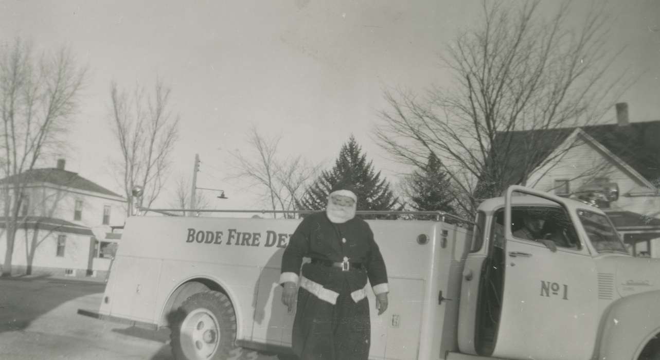 christmas, history of Iowa, Portraits - Individual, Iowa History, Ostrum (Bratland), Arlene, Holidays, fire truck, Bode, IA, Iowa, santa claus, fire engine, Labor and Occupations