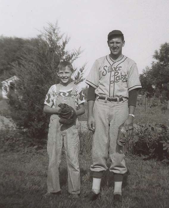 Portraits - Group, history of Iowa, uniform, Iowa History, cap, Ayrshire, IA, Iowa, Children, Clark, Blake, baseball, Sports, baseball glove