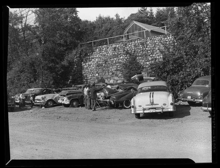 Iowa, gravel, junkyard, cars, Archives & Special Collections, University of Connecticut Library, Stafford Springs, CT, man, history of Iowa, Iowa History