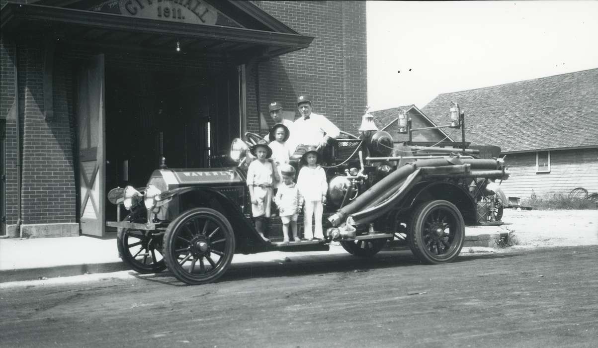 Children, history of Iowa, Portraits - Group, Waverly Public Library, fire engine, Waverly, IA, Iowa, Motorized Vehicles, Iowa History, kids, fire department