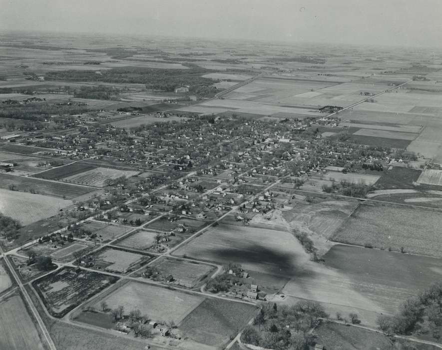 history of Iowa, Iowa History, road, field, Clarksville, IA, building, Aerial Shots, Iowa, tree, correct date needed, Waverly Public Library