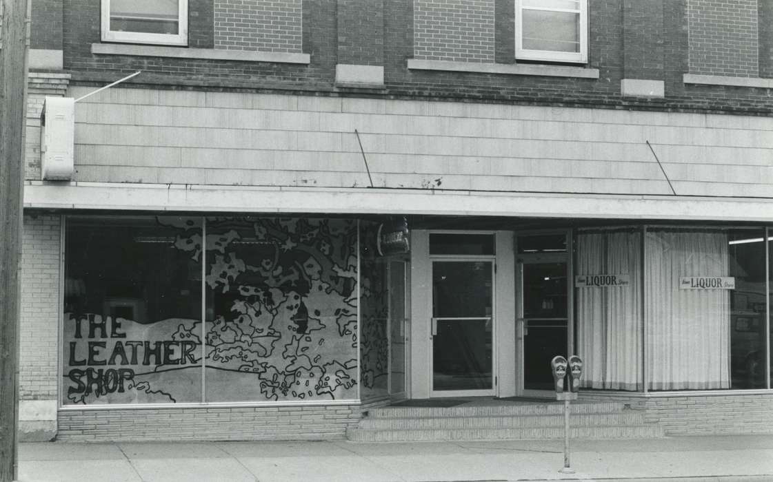 Main Streets & Town Squares, main street, history of Iowa, Iowa History, storefront, window, Businesses and Factories, window painting, business, Iowa, Cities and Towns, leather shop, Waverly Public Library