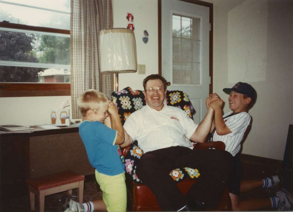 Portraits - Group, Travel, history of Iowa, armchair, Iowa History, Families, nephew, uncle, arm wrestling, Iowa, living room, FL, Homes, Curtis, Shirley, Children