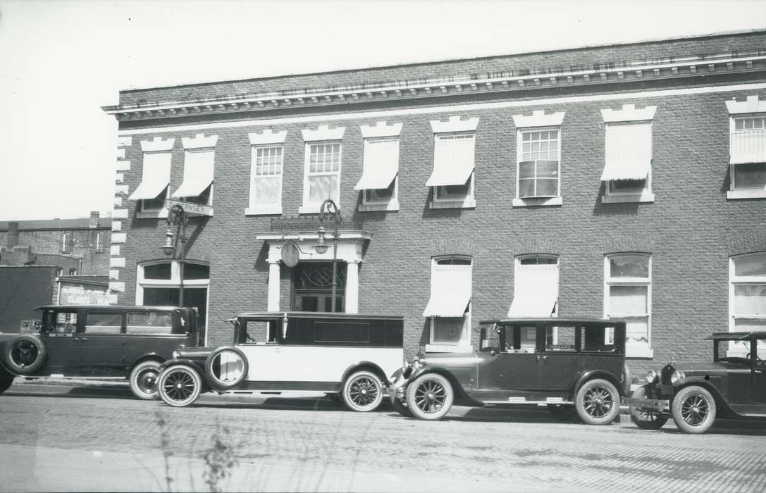 Main Streets & Town Squares, history of Iowa, Iowa History, Motorized Vehicles, Businesses and Factories, car, Waverly, IA, funeral home, Iowa, Cities and Towns, Waverly Public Library
