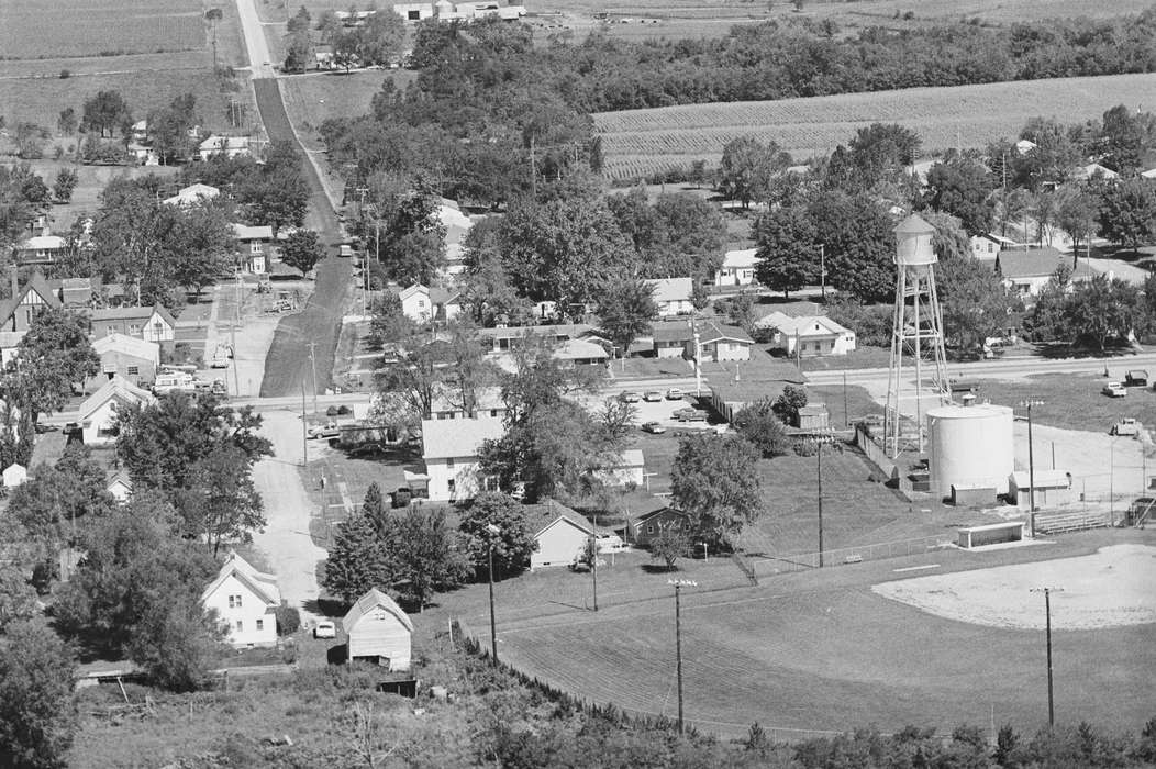 history of Iowa, Iowa History, Lemberger, LeAnn, Businesses and Factories, field, water tower, Aerial Shots, Iowa, Agency, IA, Cities and Towns, baseball, stadium, construction