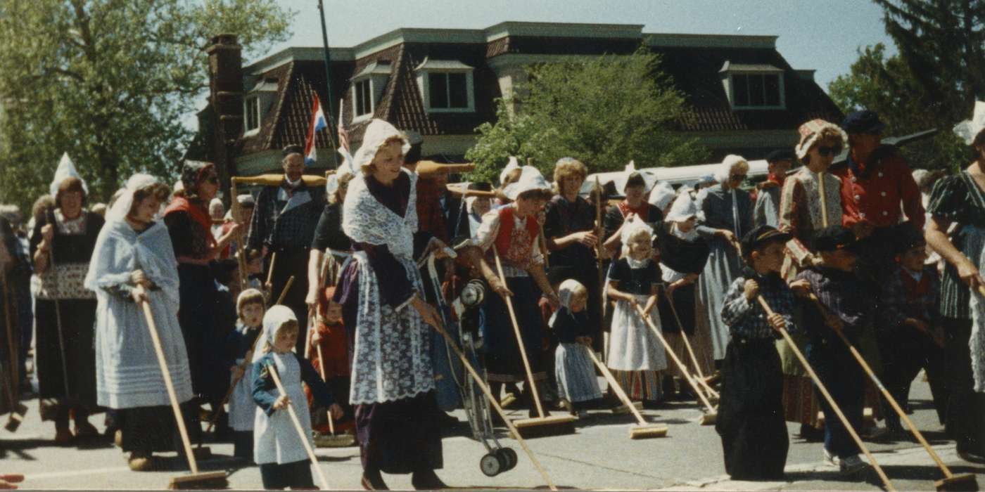 history of Iowa, Iowa History, Cities and Towns, tulip, Pella, IA, crowd, Fairs and Festivals, Iowa, colorized, Outdoor Recreation, Morris, Lola, Children, broom