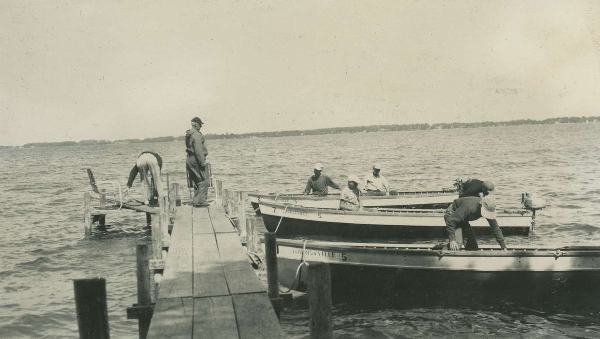Clear Lake, IA, lake, history of Iowa, boats, Iowa History, boating, Motorized Vehicles, Lakes, Rivers, and Streams, Iowa, dock, McMurray, Doug, Outdoor Recreation