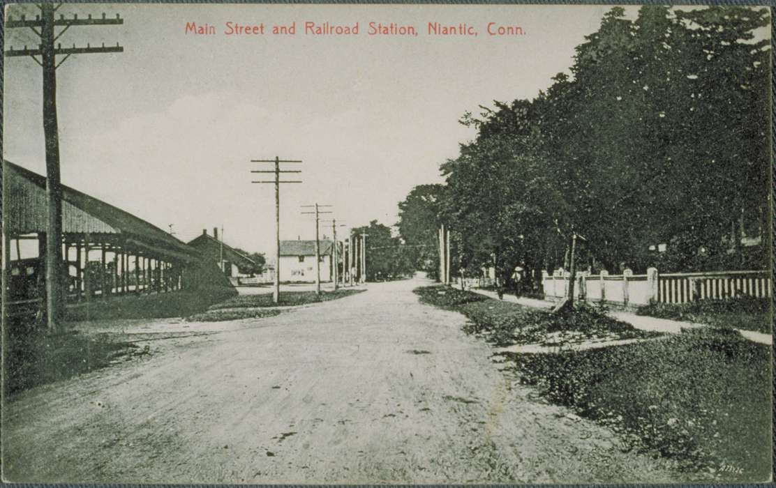 dirt, Iowa, Niantic, CT, history of Iowa, house, road, Archives & Special Collections, University of Connecticut Library, tree, station, Iowa History