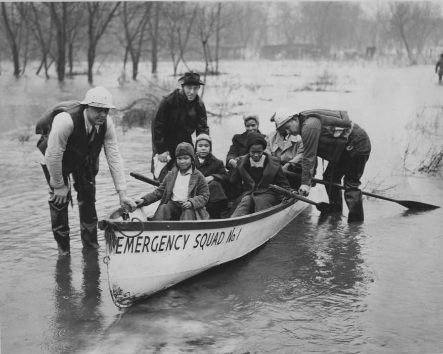 Portraits - Group, Iowa, weather, Families, Children, african american, People of Color, Lakes, Rivers, and Streams, rescue, history of Iowa, Davenport, IA, Floods, Iowa History, Swanson, Chris